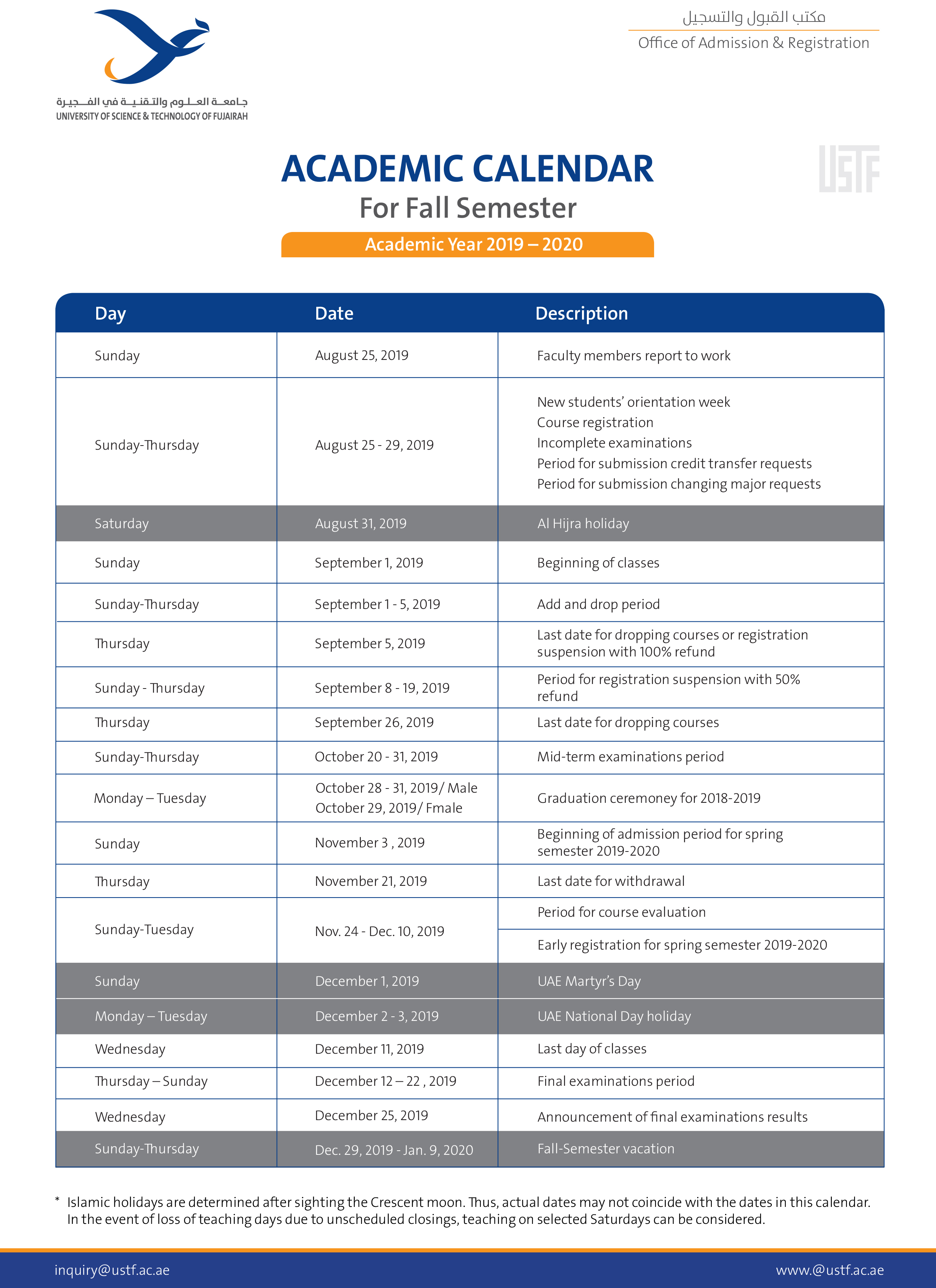 Academic Calendar | Academics